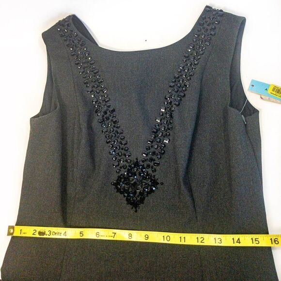 NWT Antonio Melani Charcoal Beaded V Sheath Dress Sz 6 - Picture 11 of 12